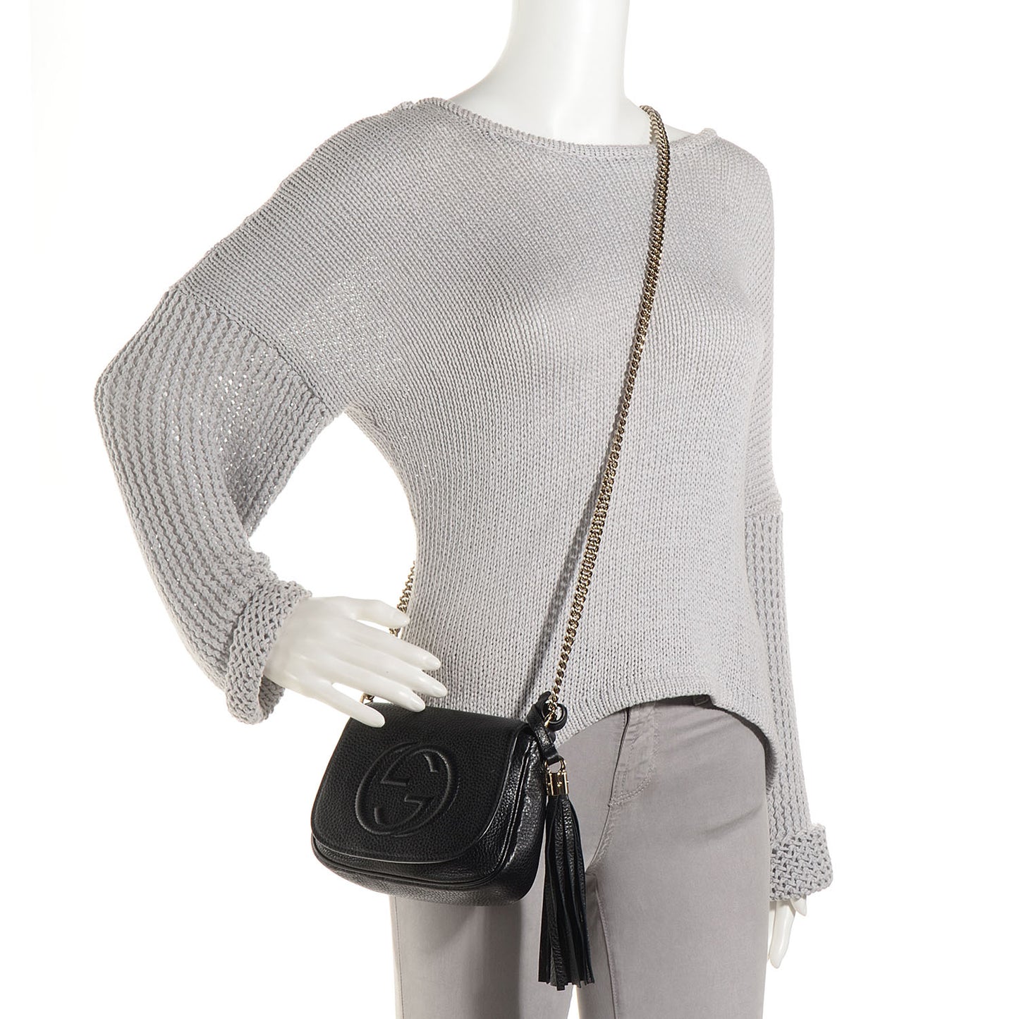 Pebbled Calfskin Small Soho Flap Crossbody Black