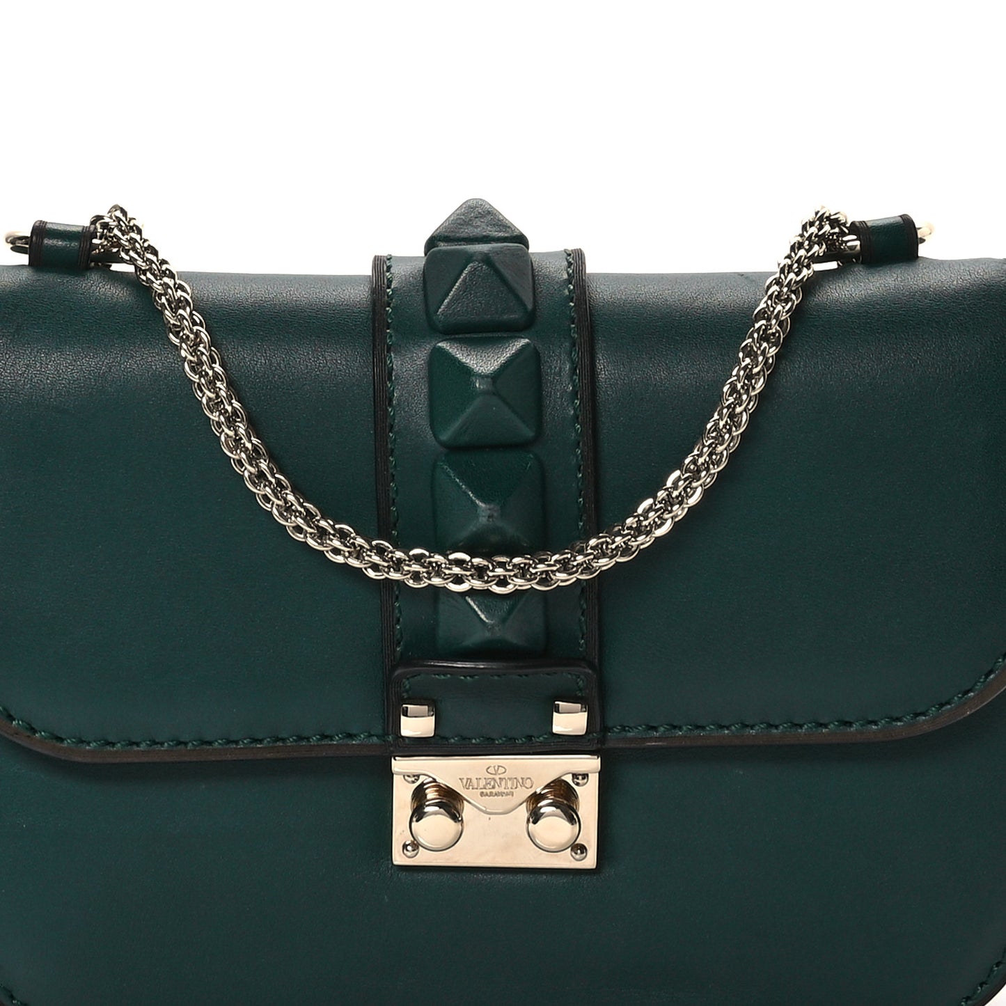 Vitello Small Glam Lock Rockstud Flap Light Emerald