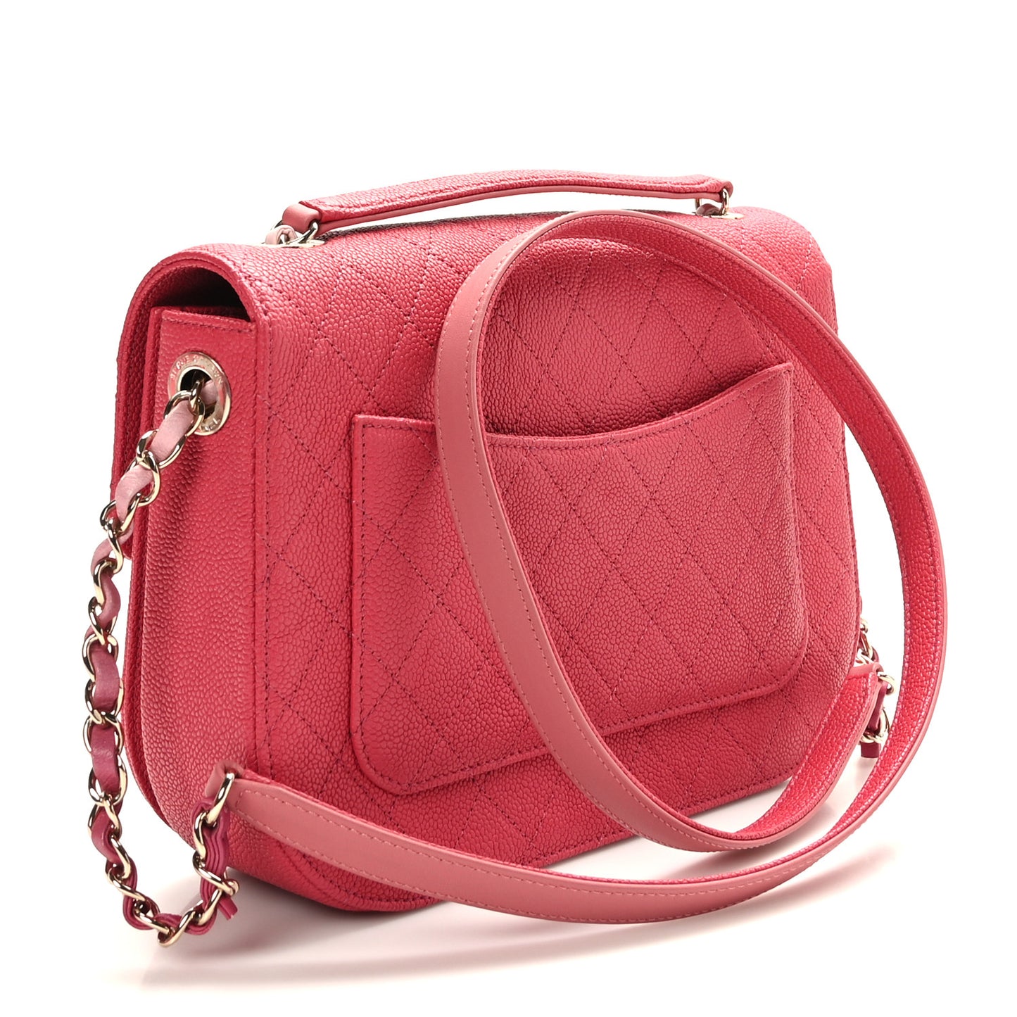 Grained Calfskin Quilted Medium Cuba Top Handle Flap Pink