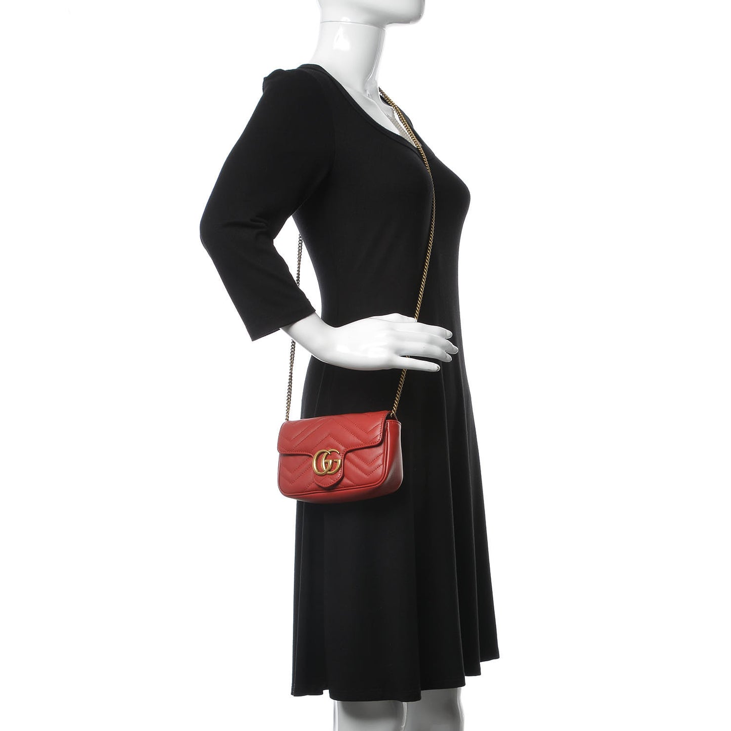 Calfskin Matelasse Super Mini GG Marmont Shoulder Bag Hibiscus Red