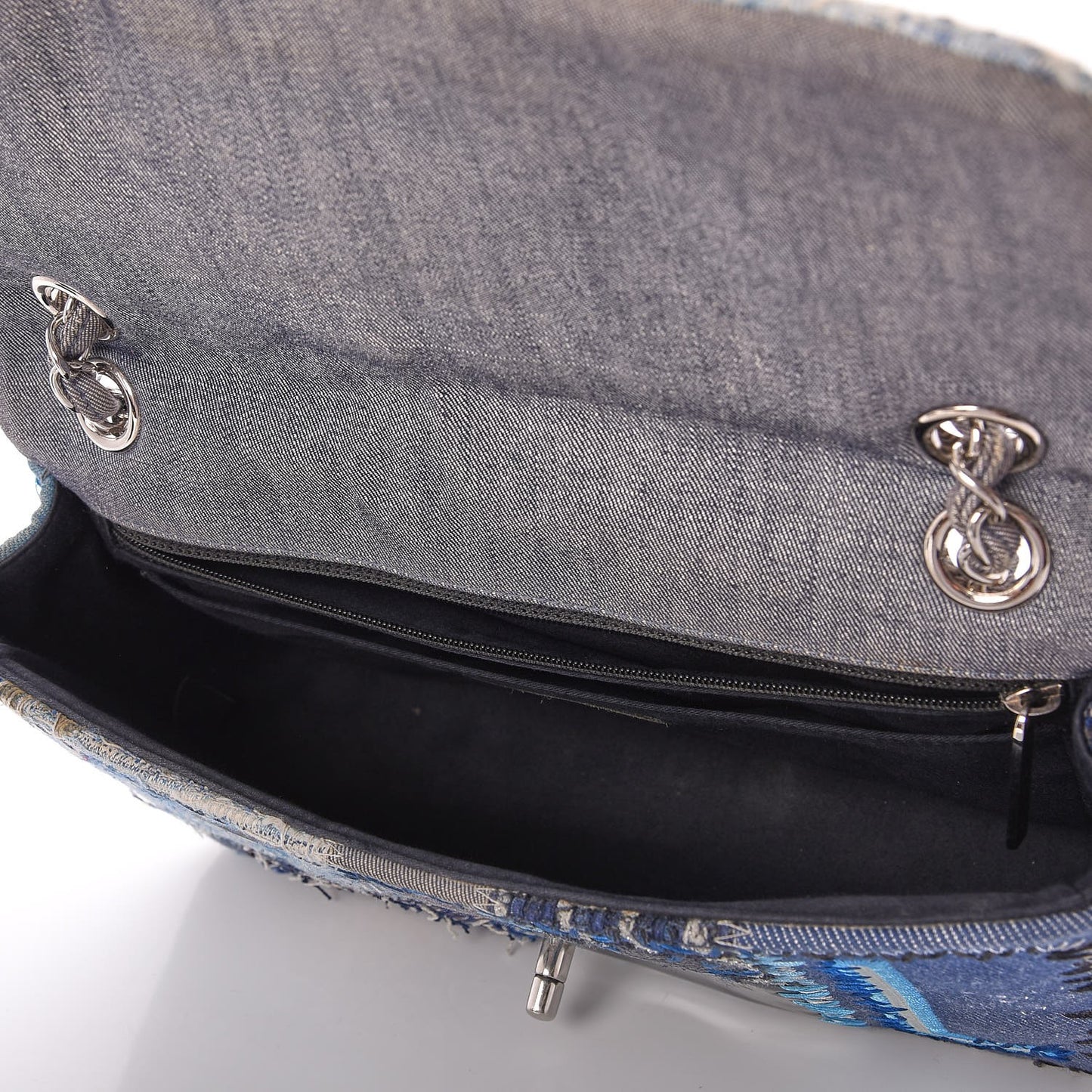 Denim Tweed Patchwork Medium Single Flap Blue