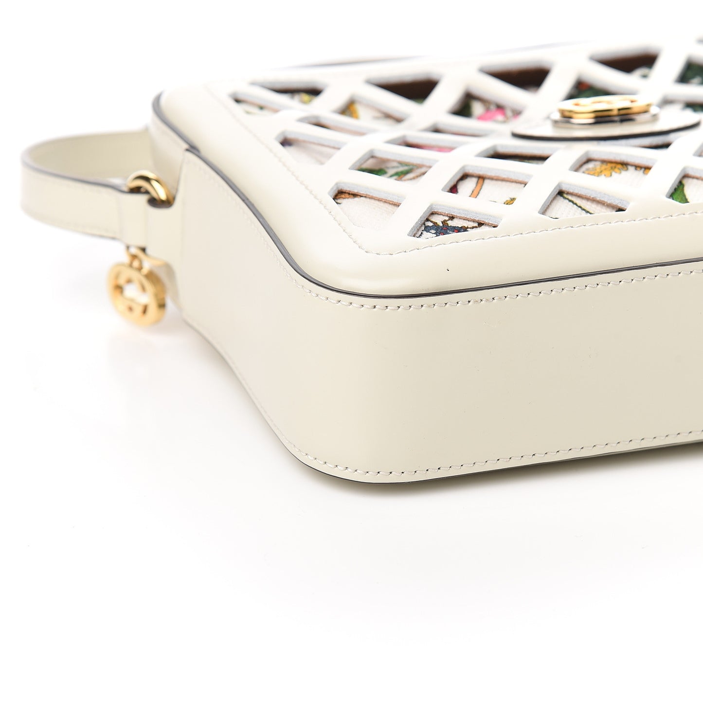 Canvas Calfskin Flora Infinity Cutout Shoulder Bag White Multicolor