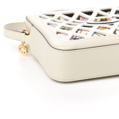 Gucci Canvas Calfskin Flora Infinity Cutout Shoulder Bag White Multicolor 7 of 9