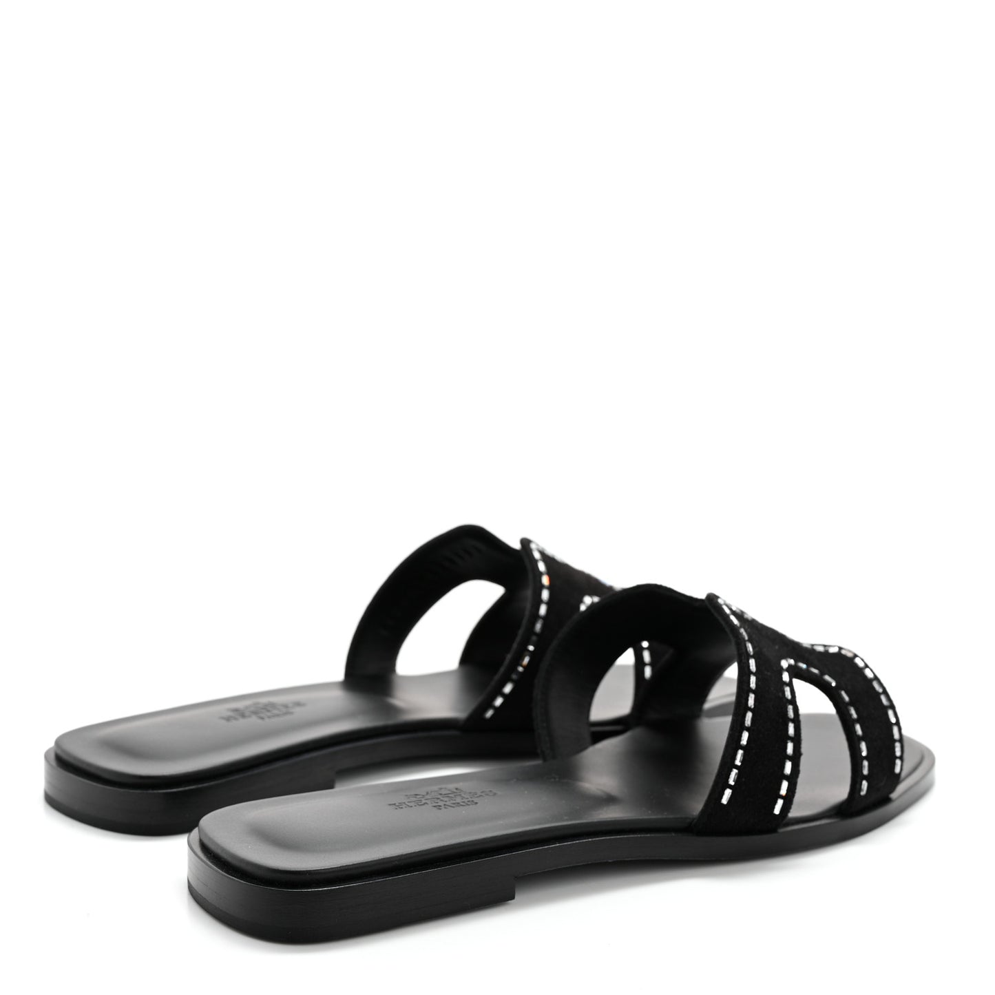 Suede Goatskin Crystal Embellished Oran Sandals 36.5 Black