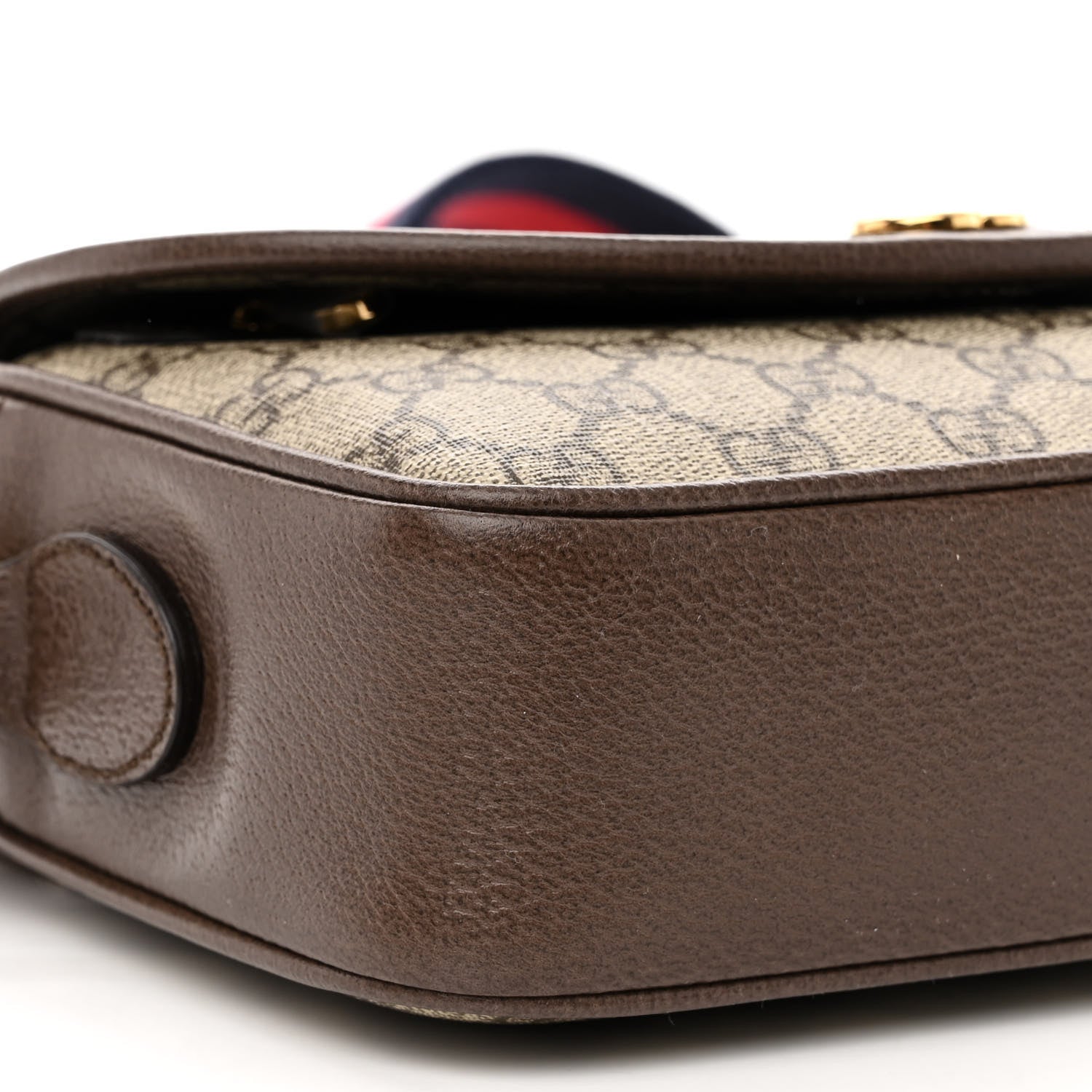 Gucci GG Supreme Monogram Textured Dollar Calfskin Web Studded Mini Ophidia Flap Shoulder Bag Beige Ebony New Acero 8 of 9