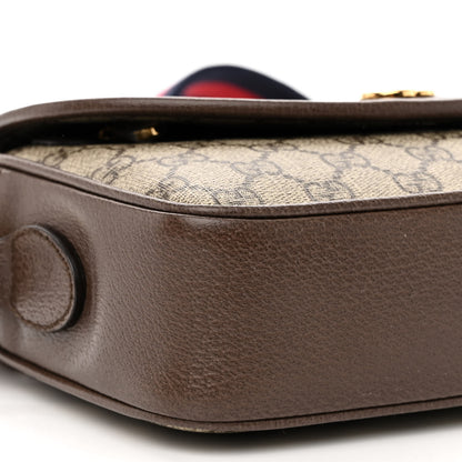 Gucci GG Supreme Monogram Textured Dollar Calfskin Web Studded Mini Ophidia Flap Shoulder Bag Beige Ebony New Acero 8 of 9