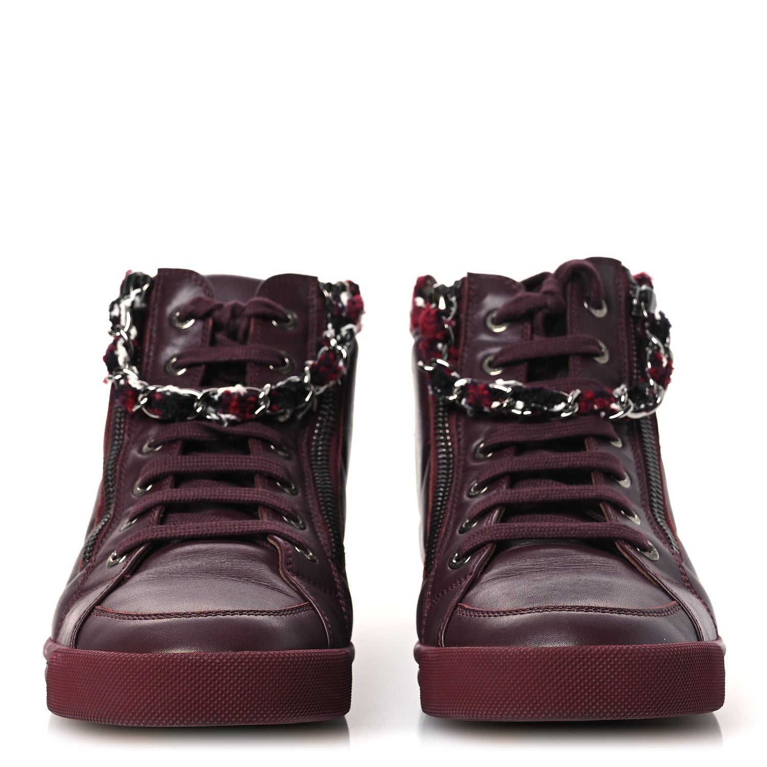Chanel Lambskin Zipped Chain CC Sneakers 38.5 Burgundy 1888839