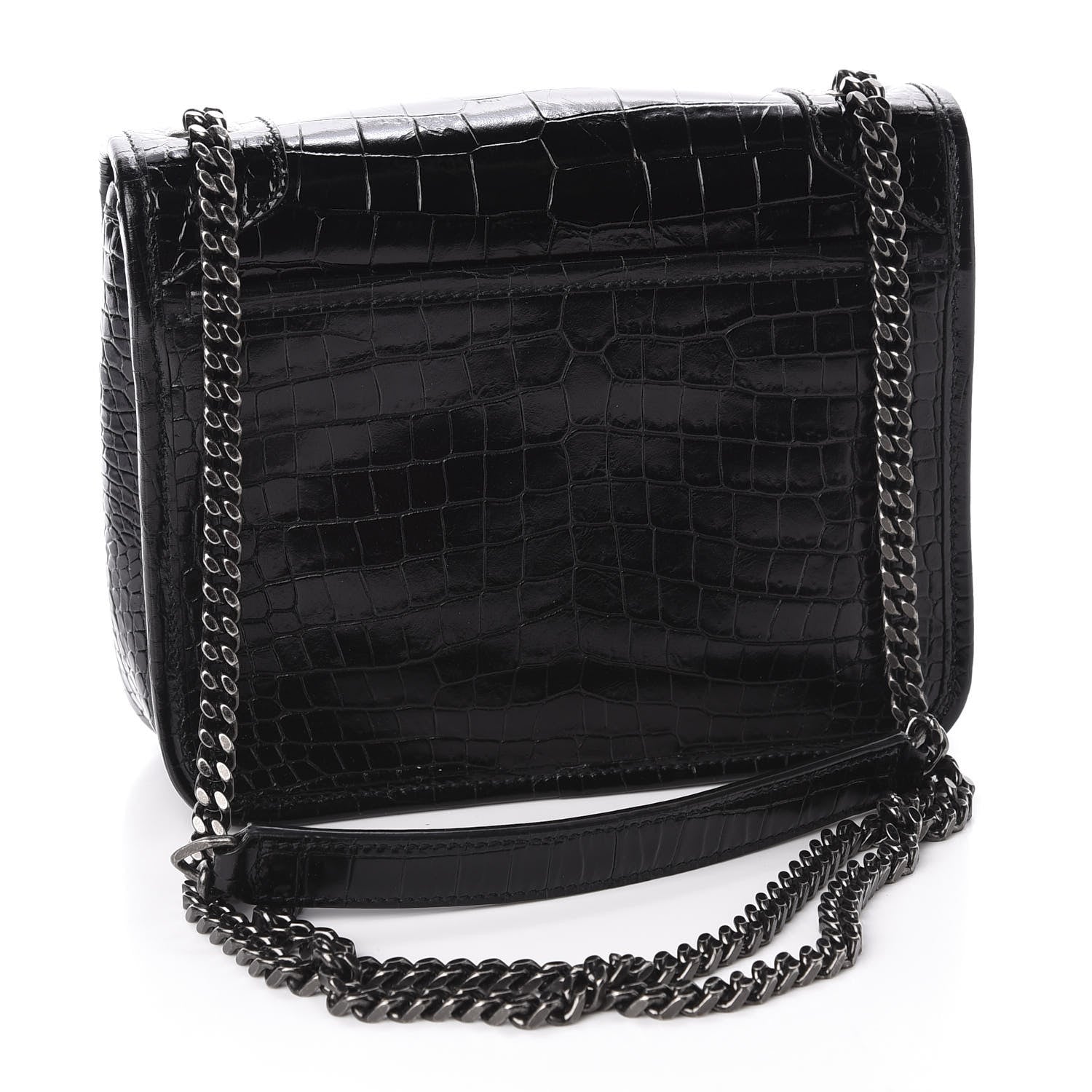 Saint Laurent Crocodile Embossed Lambskin Matelasse Monogram Niki Chain Wallet Black 2 of 10