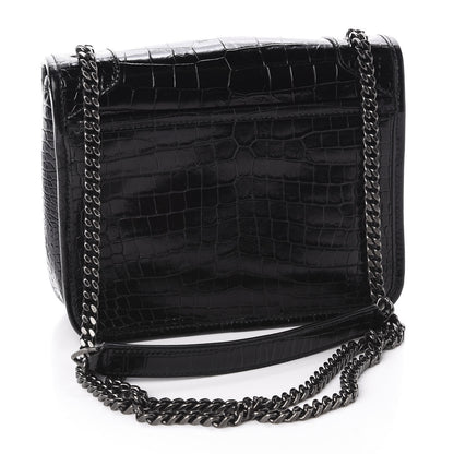 Saint Laurent Crocodile Embossed Lambskin Matelasse Monogram Niki Chain Wallet Black 2 of 10