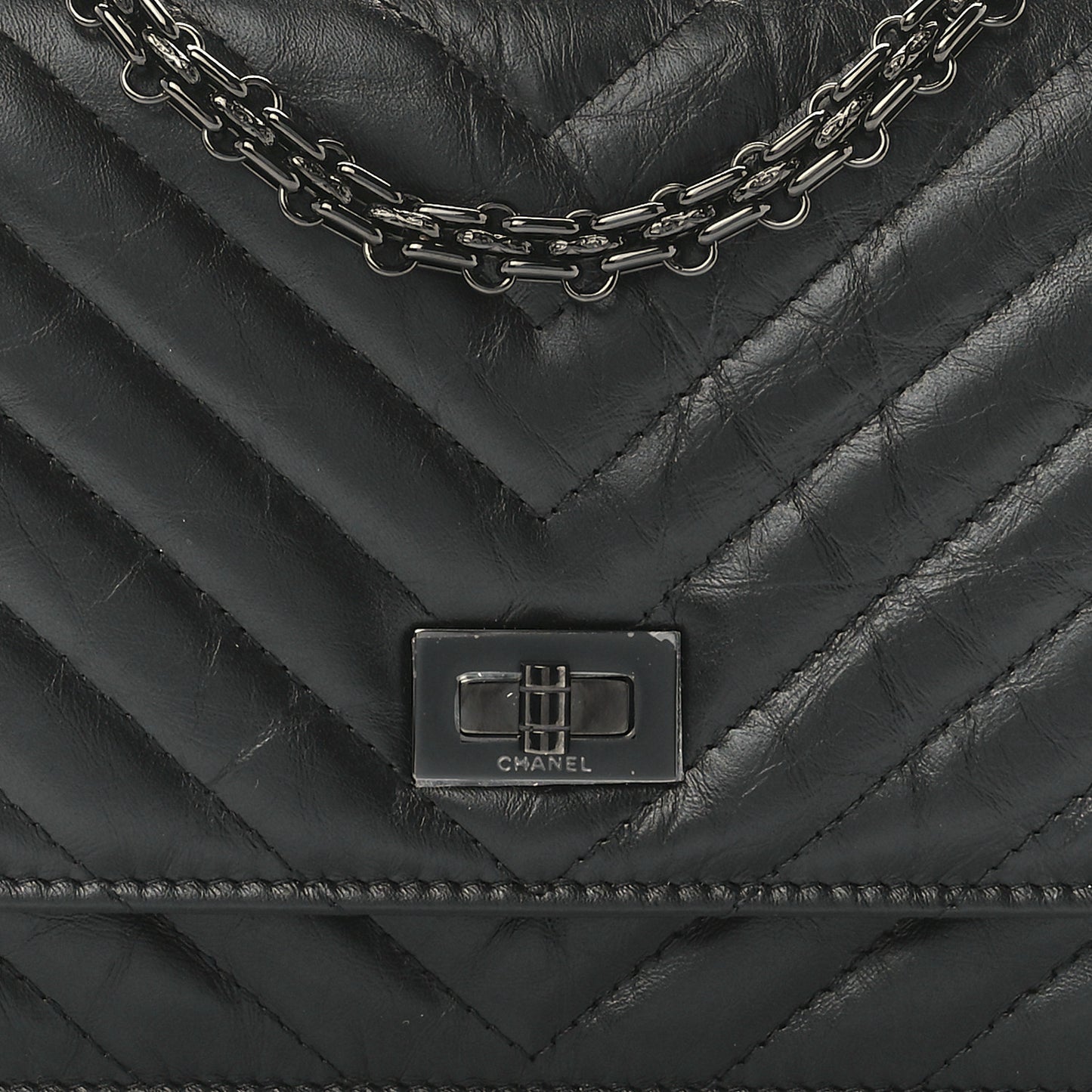 Aged Calfskin Chevron Quilted Reissue Wallet On Chain WOC So Black