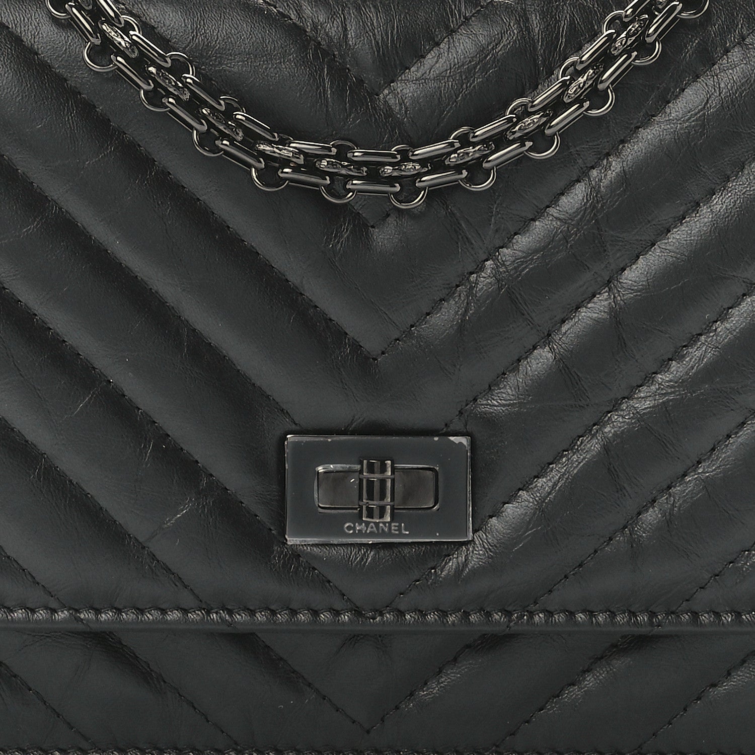 Chanel Aged Calfskin Chevron Quilted Reissue Wallet On Chain WOC So Black 8 of 12