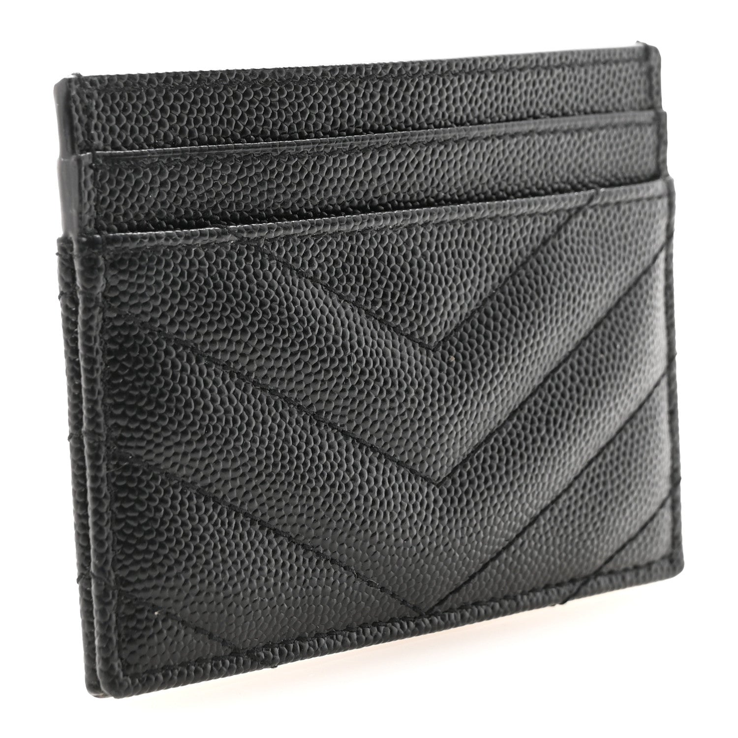 Saint Laurent Grain De Poudre Matelasse Chevron Monochrome Credit Card Case Black 3 of 8