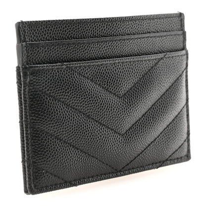 Saint Laurent Grain De Poudre Matelasse Chevron Monochrome Credit Card Case Black 3 of 8