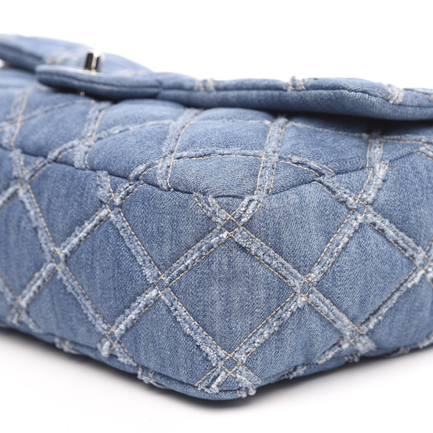 Chanel Frayed Denim Quilted Large Blue Chip Flap Blue 9 of 10