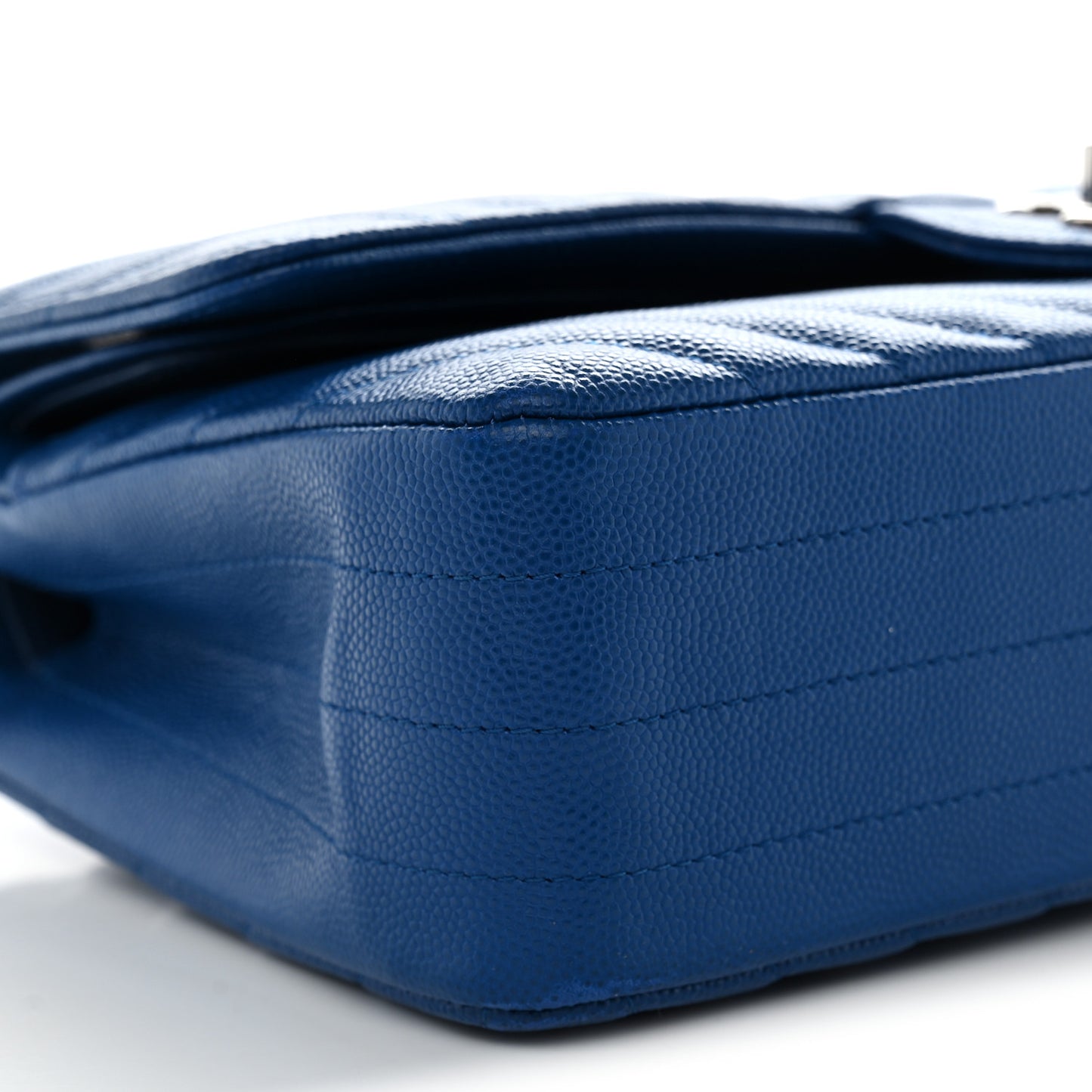 Caviar Chevron Quilted Medium Double Flap Blue