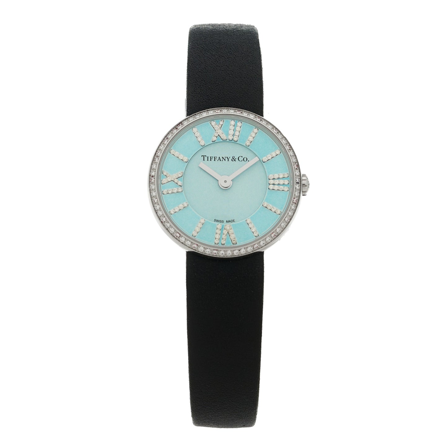 Stainless Steel Calfskin Diamond Bezel 24mm Atlas 2-Hand Quartz Watch Tiffany Blue