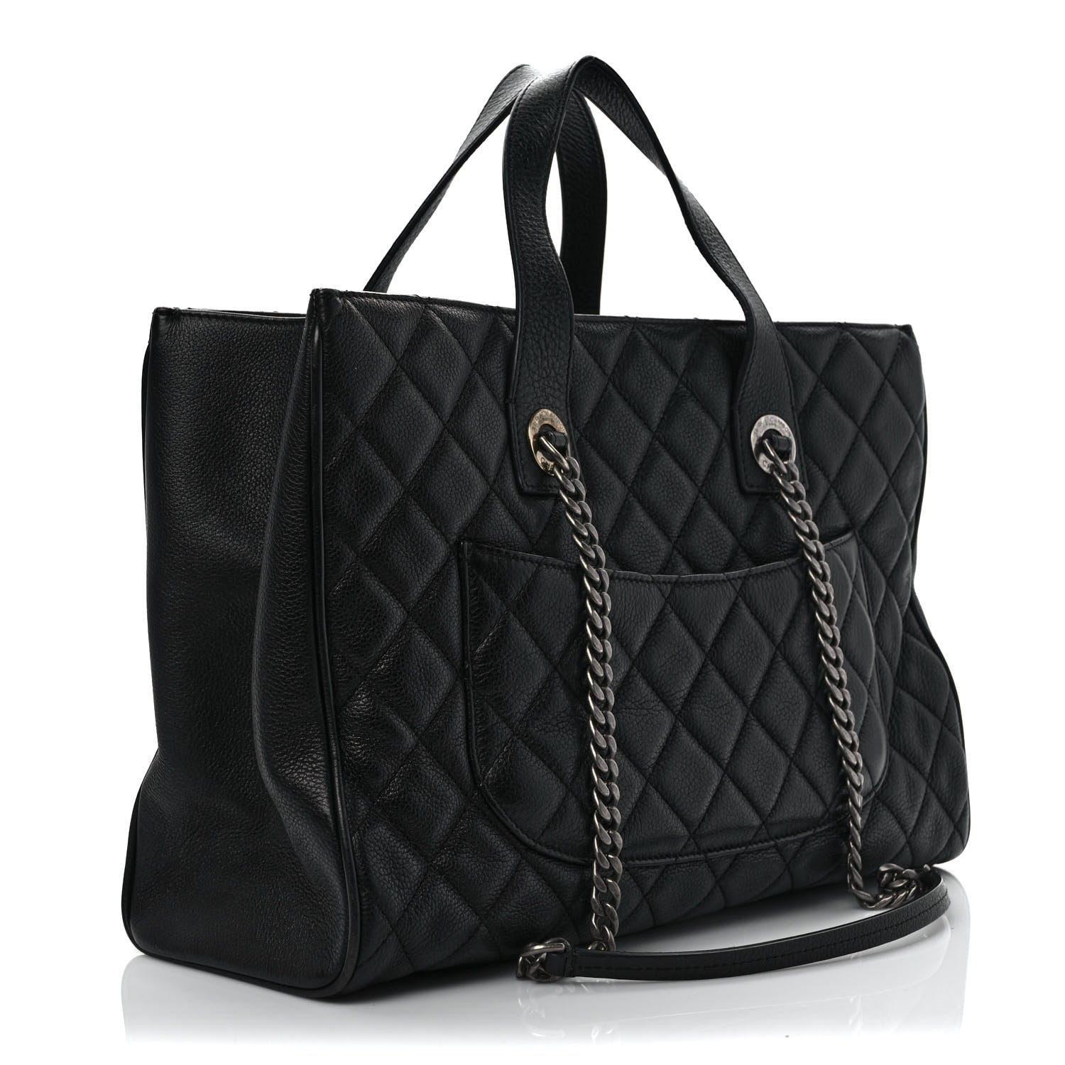 Chanel Metallic Grained Calfskin Quilted Large Casual Pocket Tote Black 3 of 9