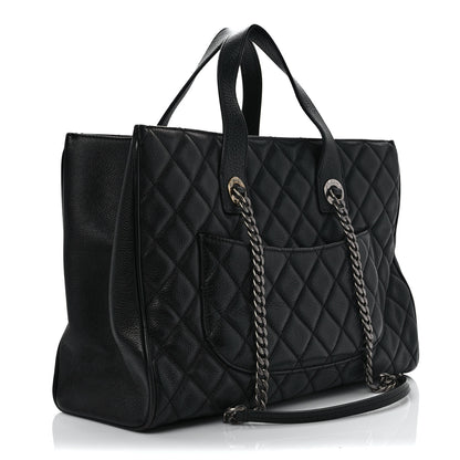 Chanel Metallic Grained Calfskin Quilted Large Casual Pocket Tote Black 3 of 9