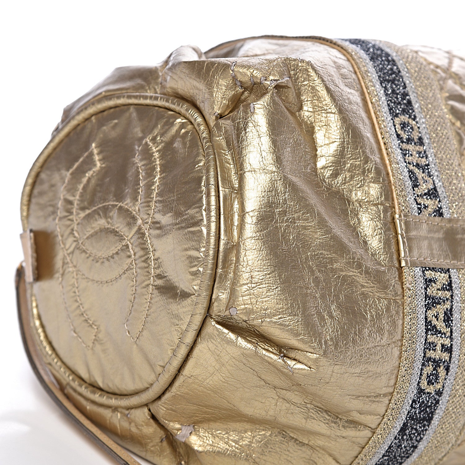 Chanel Metallic Coated Canvas Sport Duffle Gold 8 of 23
