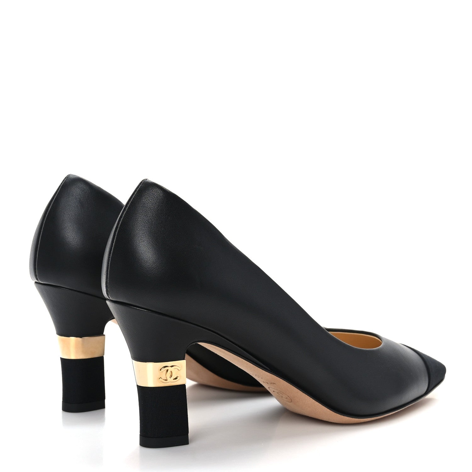 Chanel Lambskin Grosgrain Cap Toe CC Pumps 38.5 Black 4 of 8