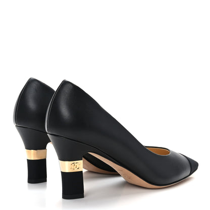 Chanel Lambskin Grosgrain Cap Toe CC Pumps 38.5 Black 4 of 8