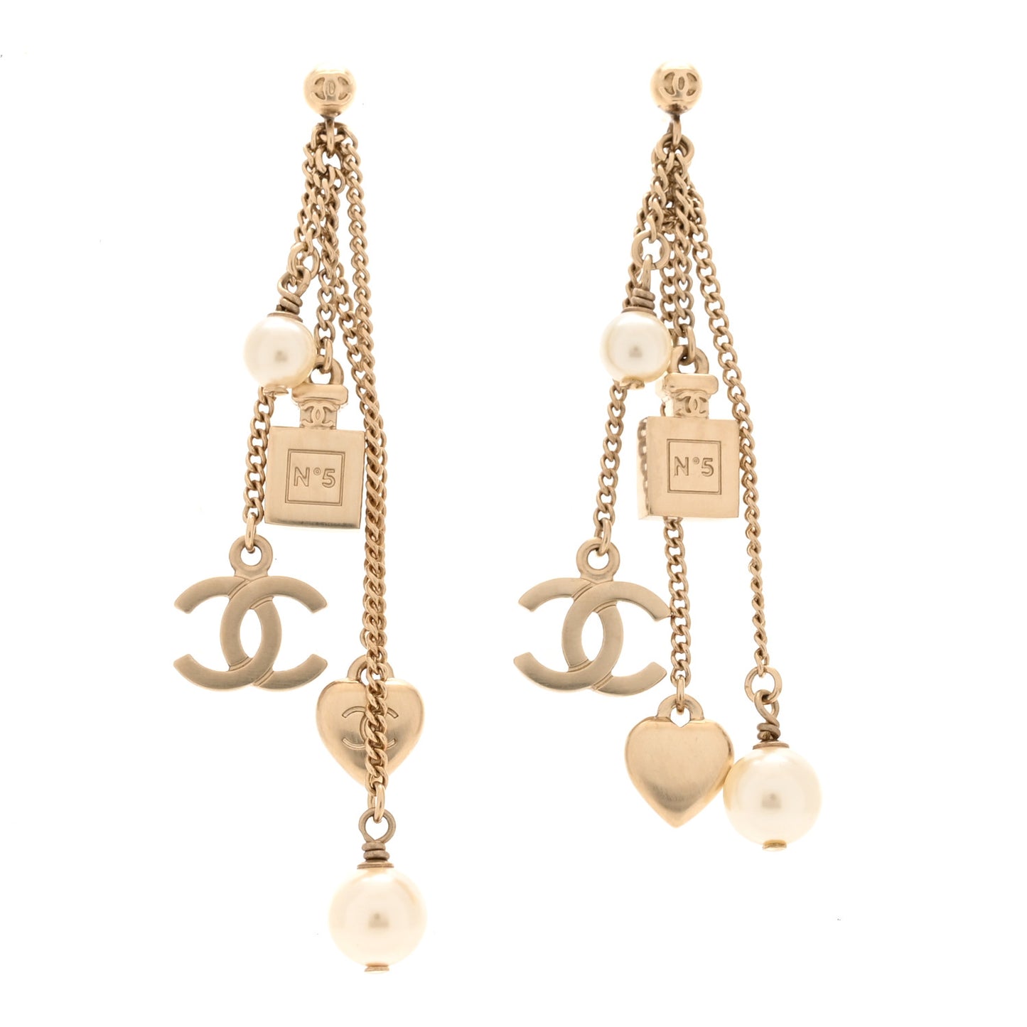 Metal Pearl Chain Charm Drop Earrings Gold