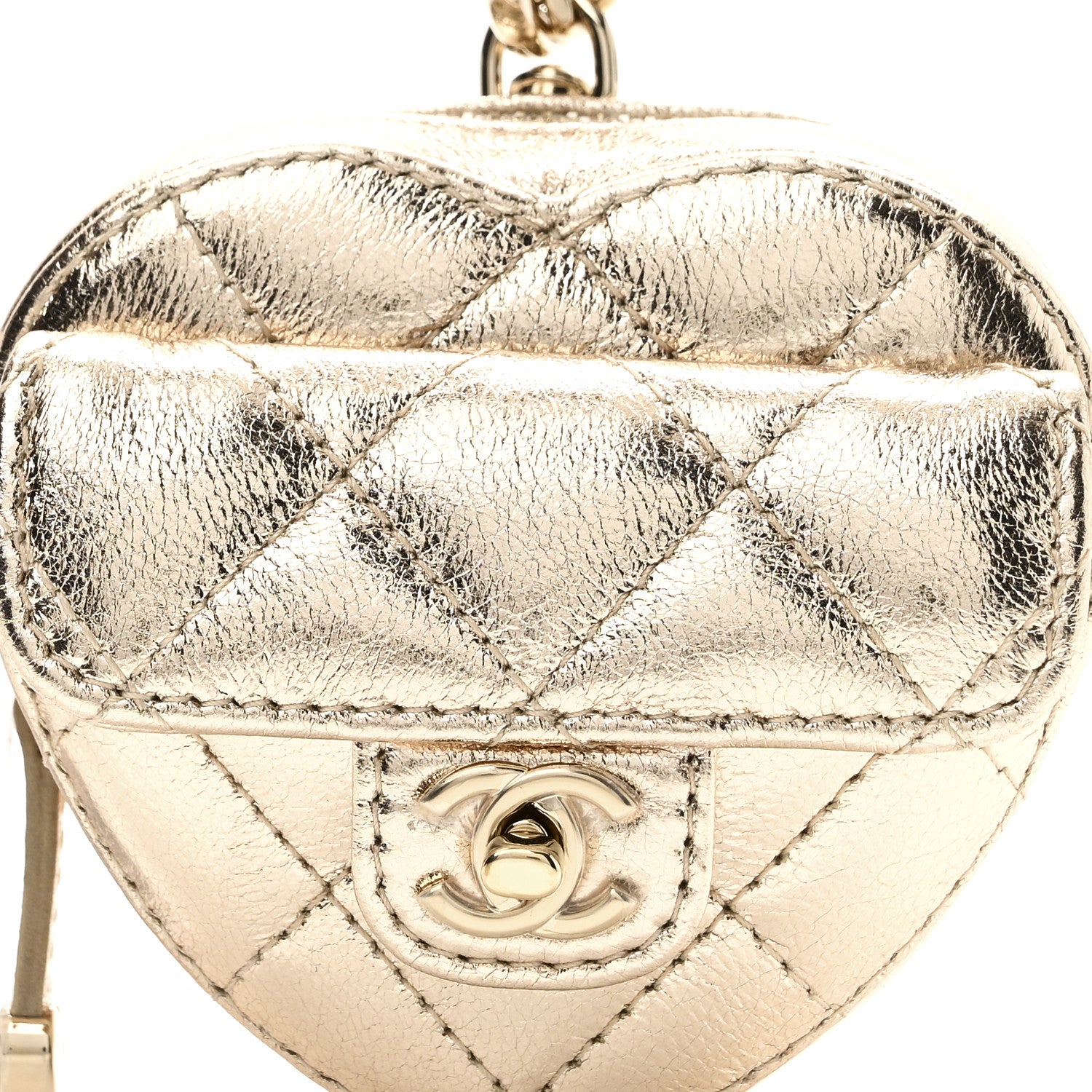 Chanel Metallic Lambskin Quilted CC Mini In Love Heart Bag Charm Gold 8 of 9