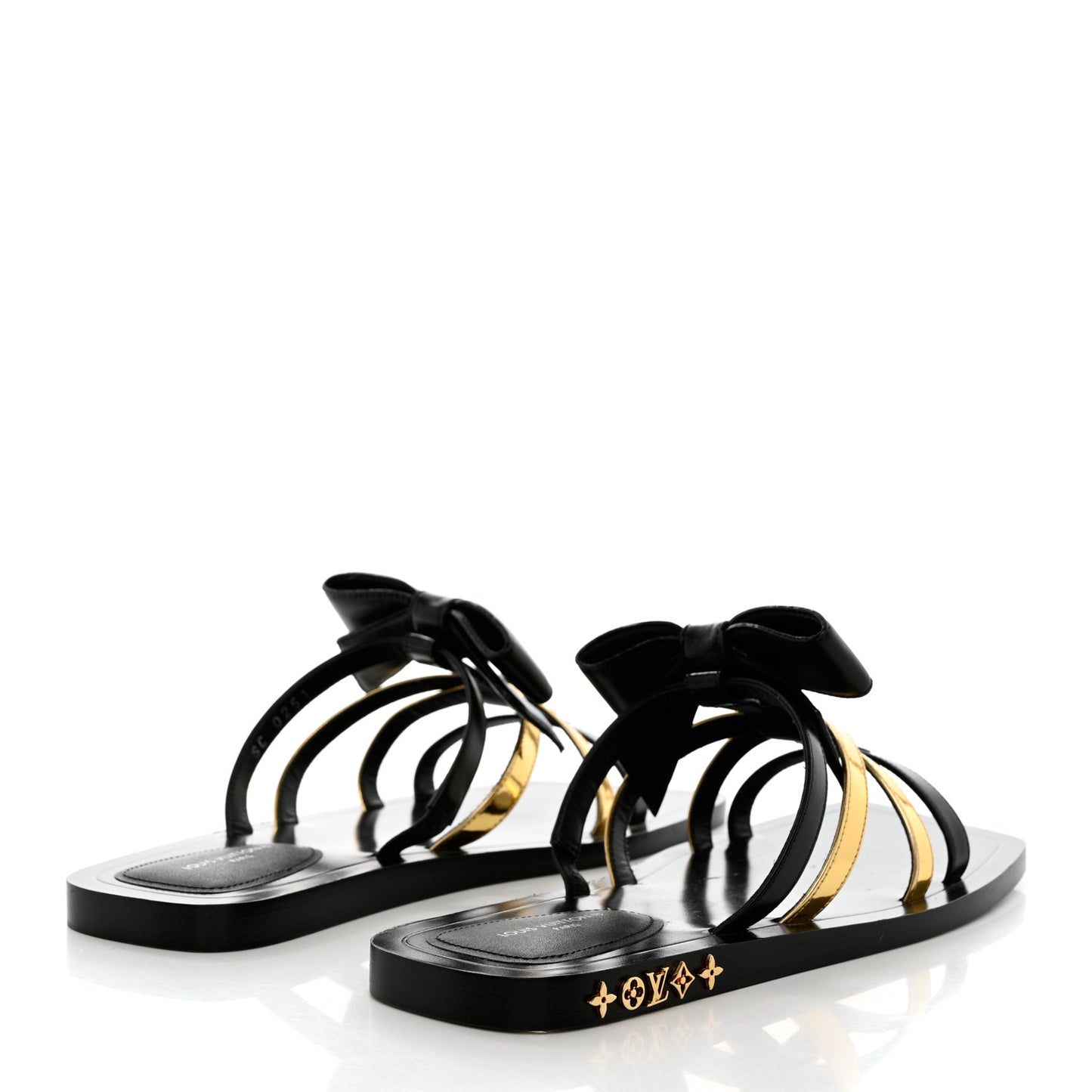 Metallic Calfskin Peplum Flat Sandals 37 Black Gold