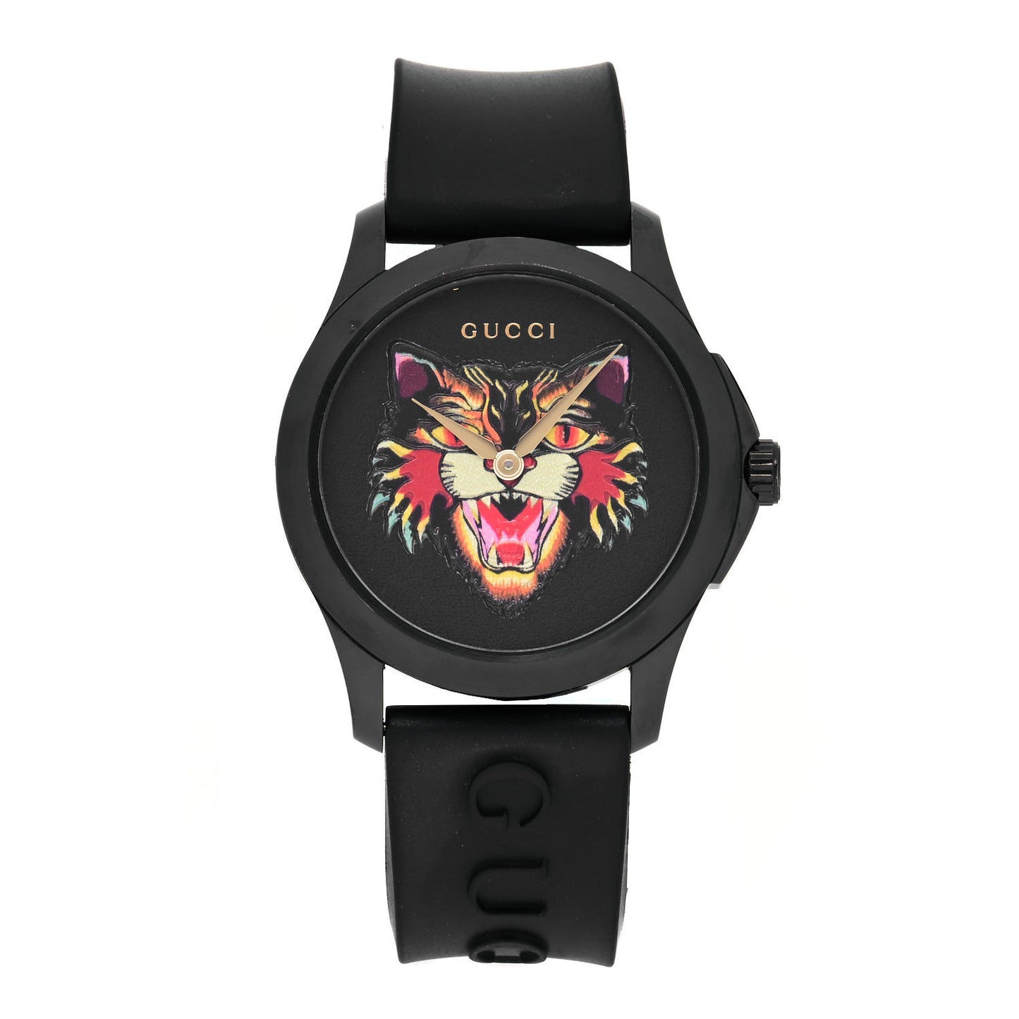 PVD Stainless Steel Rubber 38mm G-Timeless Angry Cat Quartz Watch Black