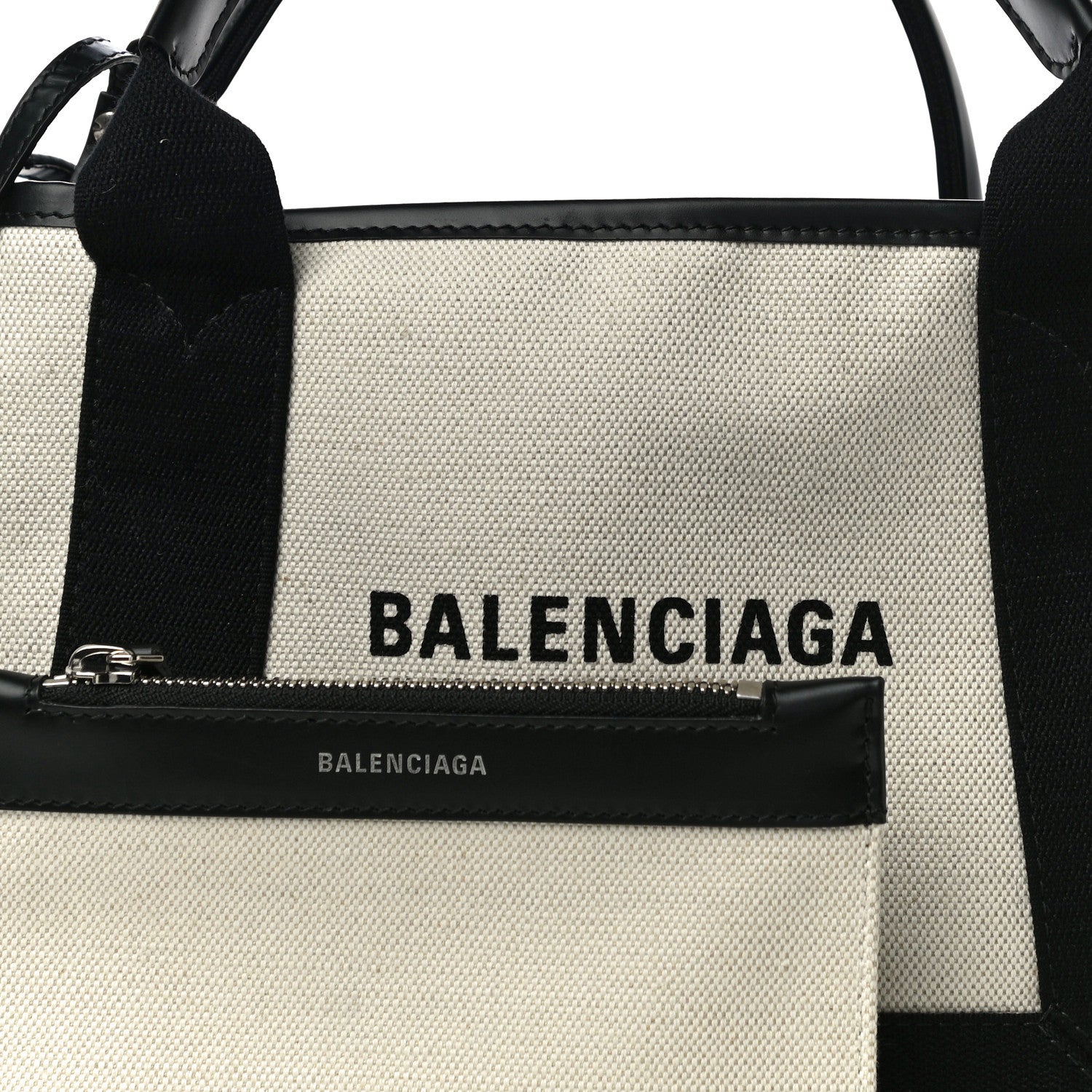 Balenciaga Cotton Canvas Calfskin Navy Cabas XS Natural Black 8 of 11
