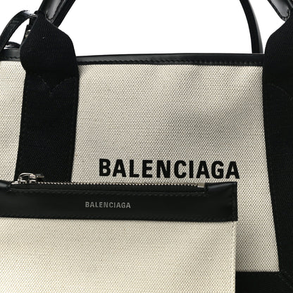 Balenciaga Cotton Canvas Calfskin Navy Cabas XS Natural Black 8 of 11