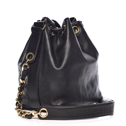 Chanel Lambskin CC Stitched Drawstring Bucket Bag Black 4 of 16