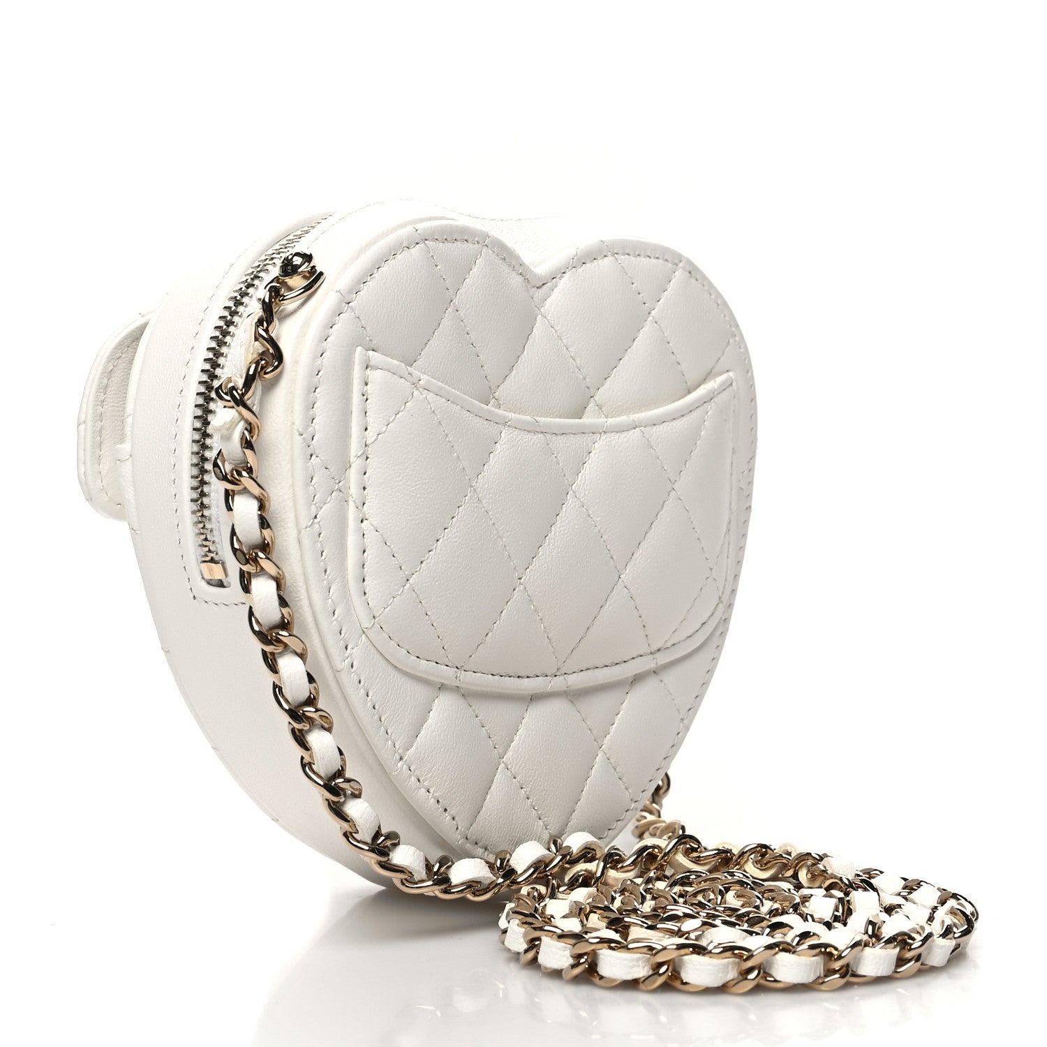 Chanel Lambskin Quilted CC In Love Heart Clutch With Chain White 3 of 11