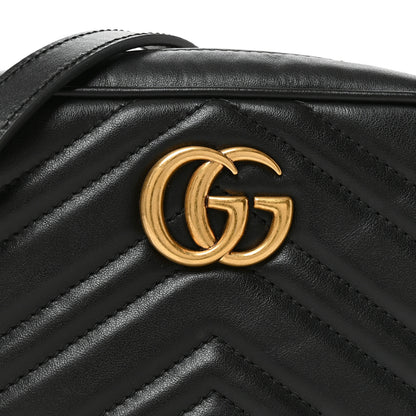 Gucci Calfskin Matelasse Mini GG Marmont Chain Shoulder Bag Black Black 8 of 11
