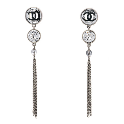 Chanel Crystal CC Chain Tassel Drop Earrings Grey 1 of 4