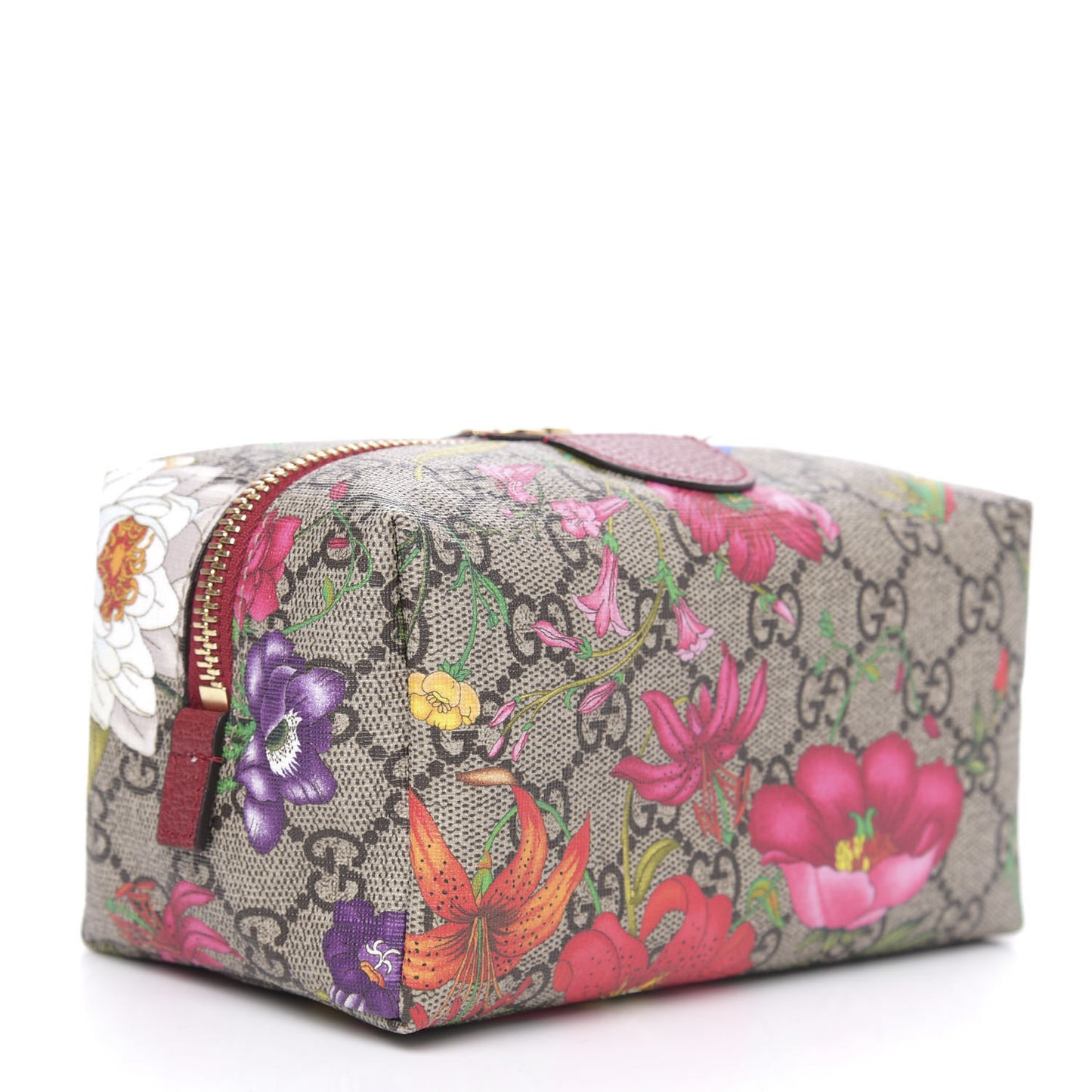 Soft GG Supreme Monogram Flora Calfskin Medium Ophidia Cosmetic Case Beige Ebony Multicolor Rosso