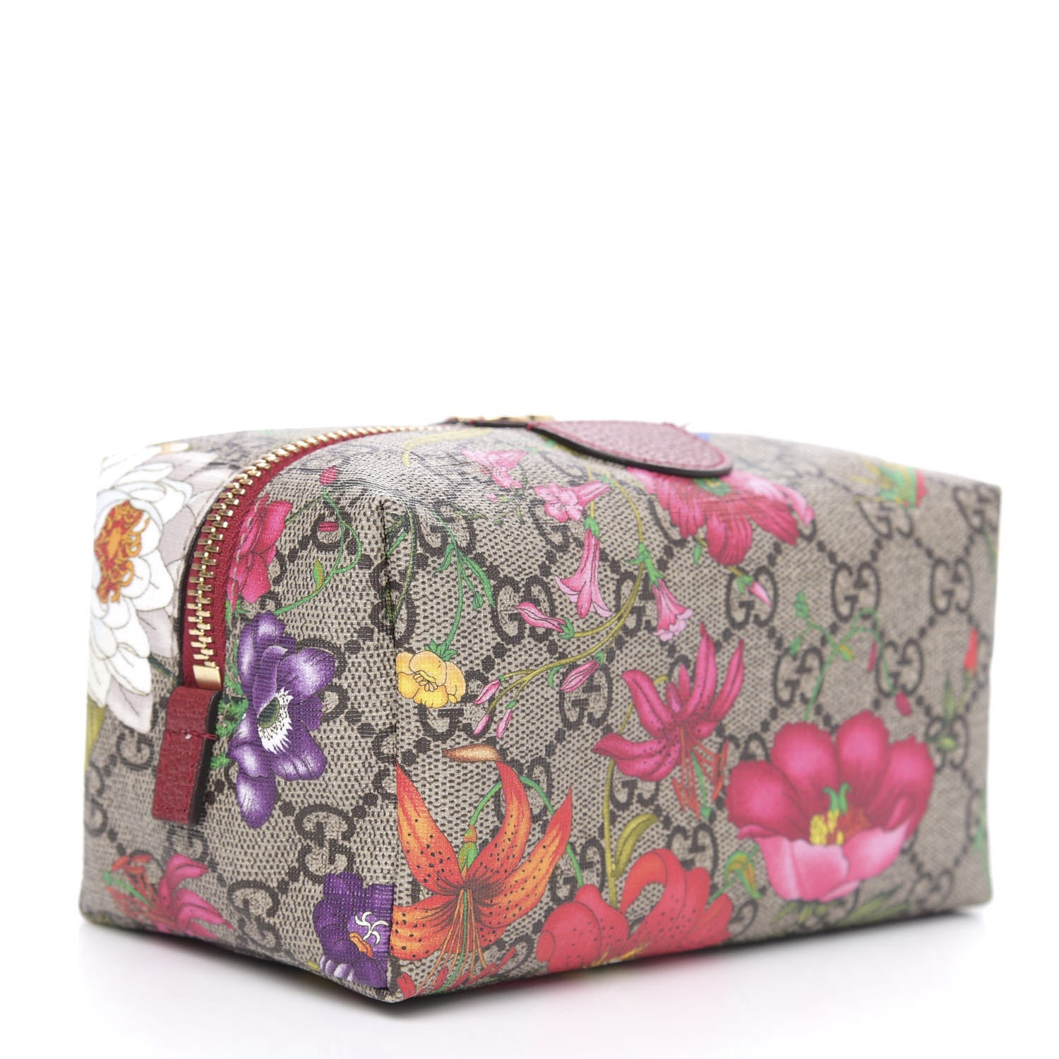 Gucci Soft GG Supreme Monogram Flora Calfskin Medium Ophidia Cosmetic Case Beige Ebony Multicolor Rosso 3 of 12
