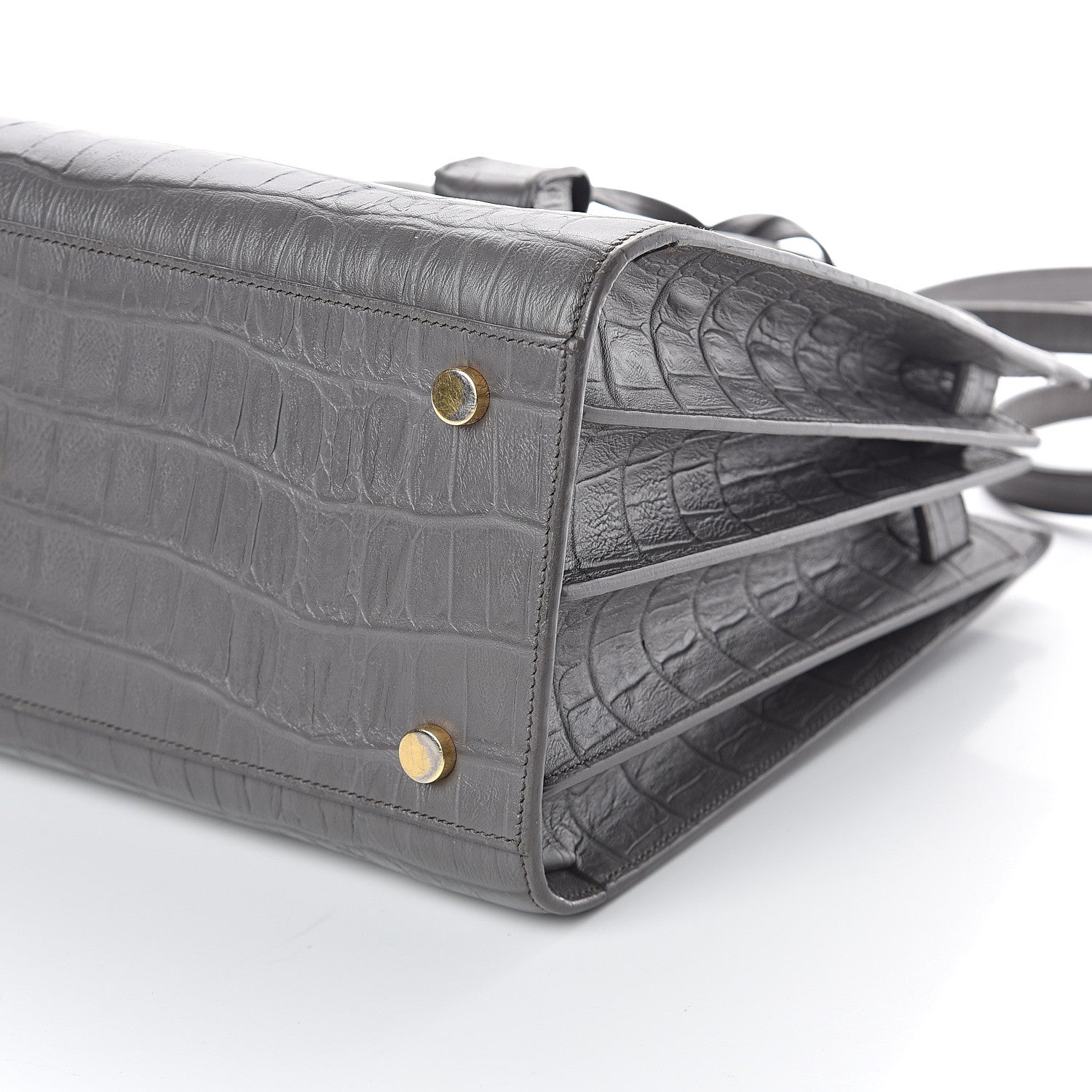 Saint Laurent Calfskin Crocodile Embossed Small Sac De Jour Fog 9 of 9