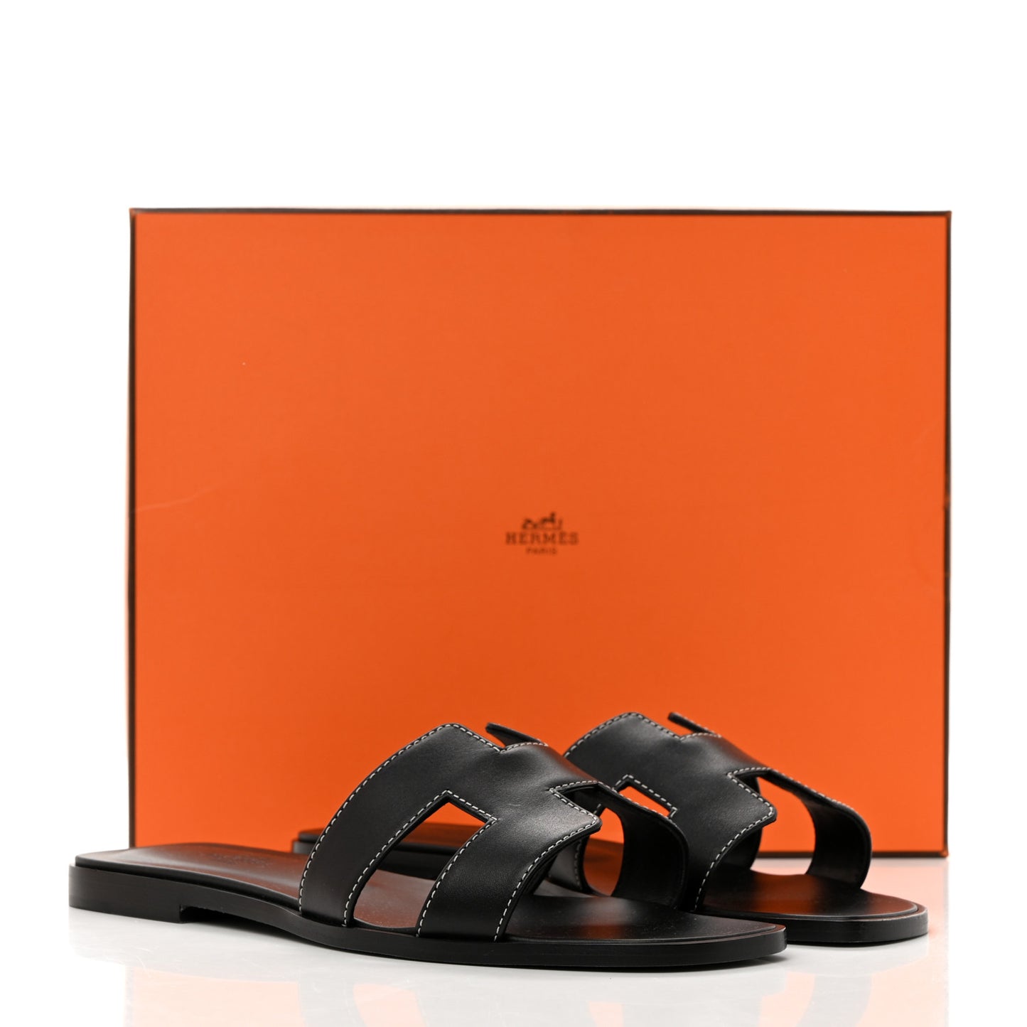 Box Calfskin Oran Sandals 38 Black