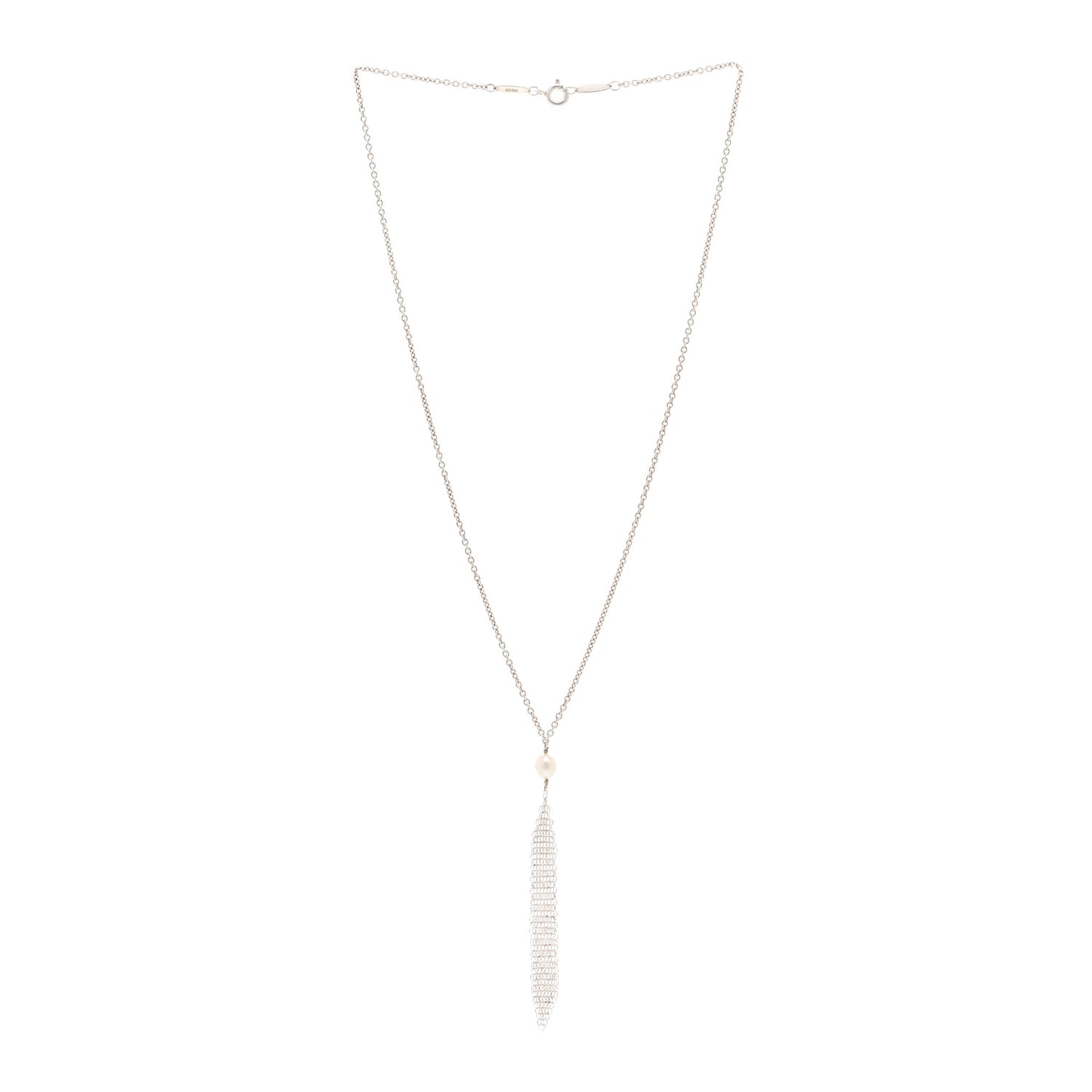 Sterling Silver Pearl Elsa Peretti Mesh Pendant Necklace
