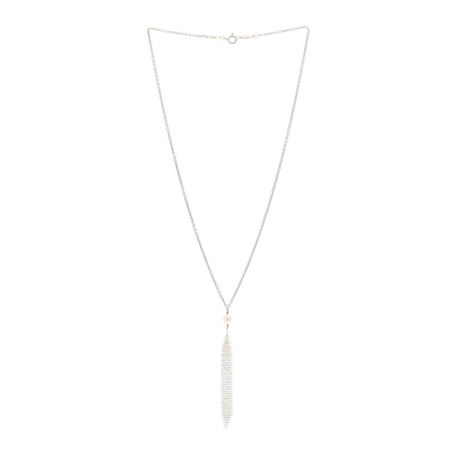 Tiffany Sterling Silver Pearl Elsa Peretti Mesh Pendant Necklace 3 of 4
