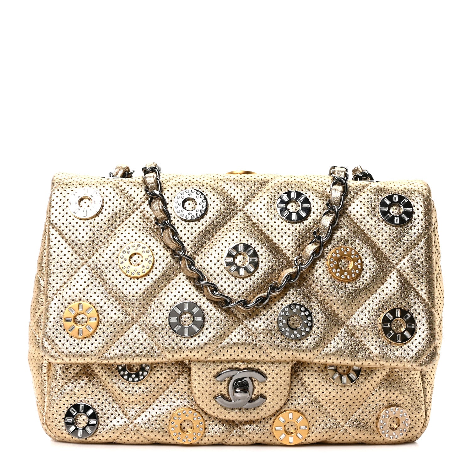 Chanel Perforated Metallic Lambskin Small CC Medals Flap Gold 1 of 10