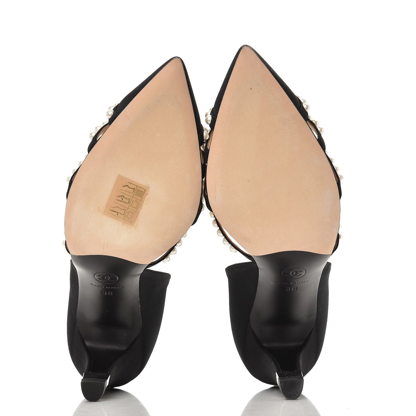 Satin Grosgrain Pearl Pumps 38 Black