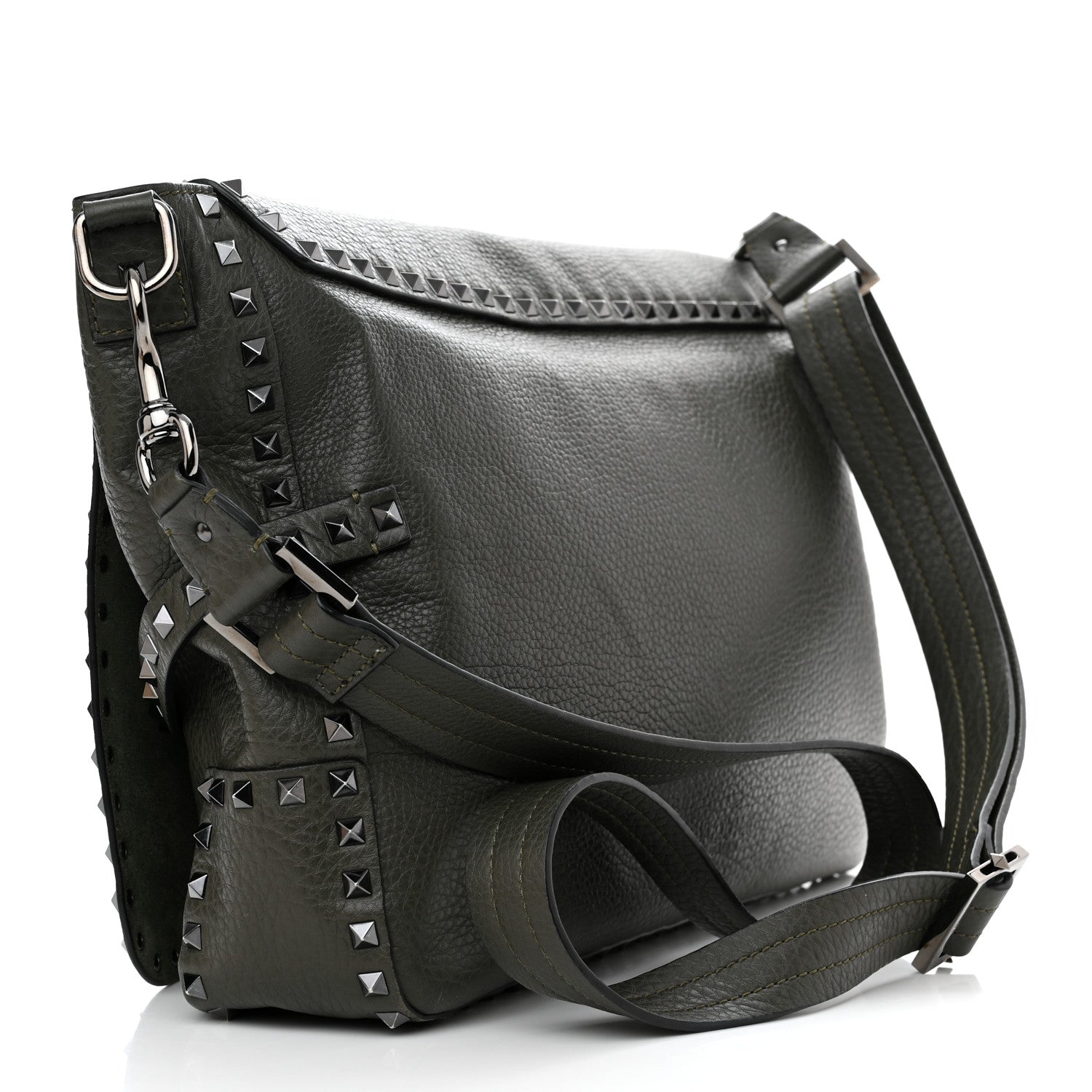 Valentino Garavani Pebbled Calfskin Rockstud Messenger Green 3 of 9