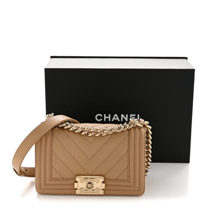 Chanel Caviar Chevron Quilted Small Boy Flap Dark Beige 12 of 12