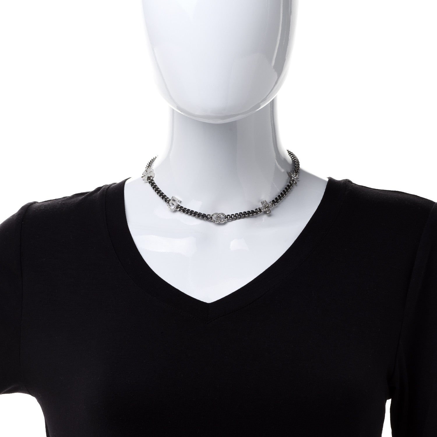 Chanel Ruthenium Crystal Chain CC Lucky Charms Choker Silver 2 of 6