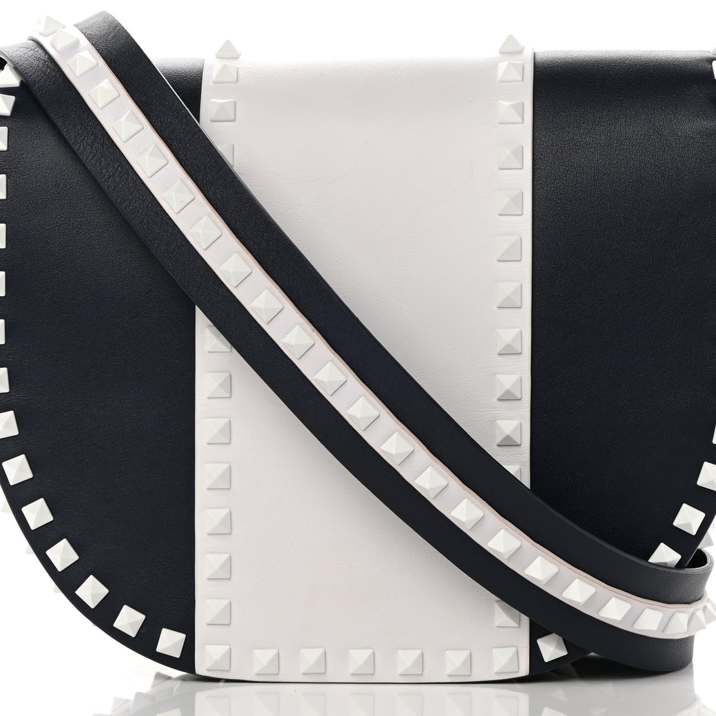 Vitello Colorblock Large Free Rockstud Halfmoon Saddle Bag Marine White