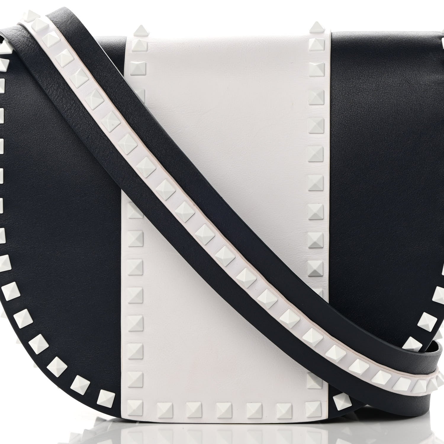 Valentino Garavani Vitello Colorblock Large Free Rockstud Halfmoon Saddle Bag Marine White 7 of 14
