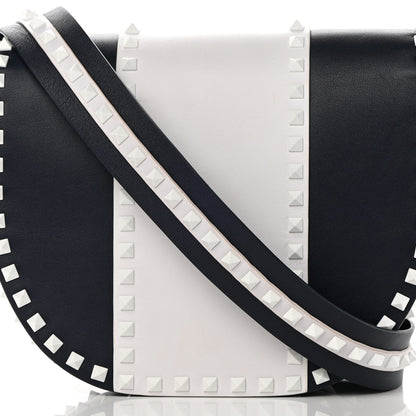Valentino Garavani Vitello Colorblock Large Free Rockstud Halfmoon Saddle Bag Marine White 7 of 14