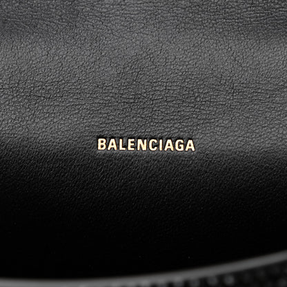 Balenciaga Strass Suede Allover Logo Hourglass Top Handle Bag XS with Chain Black White 6 of 10